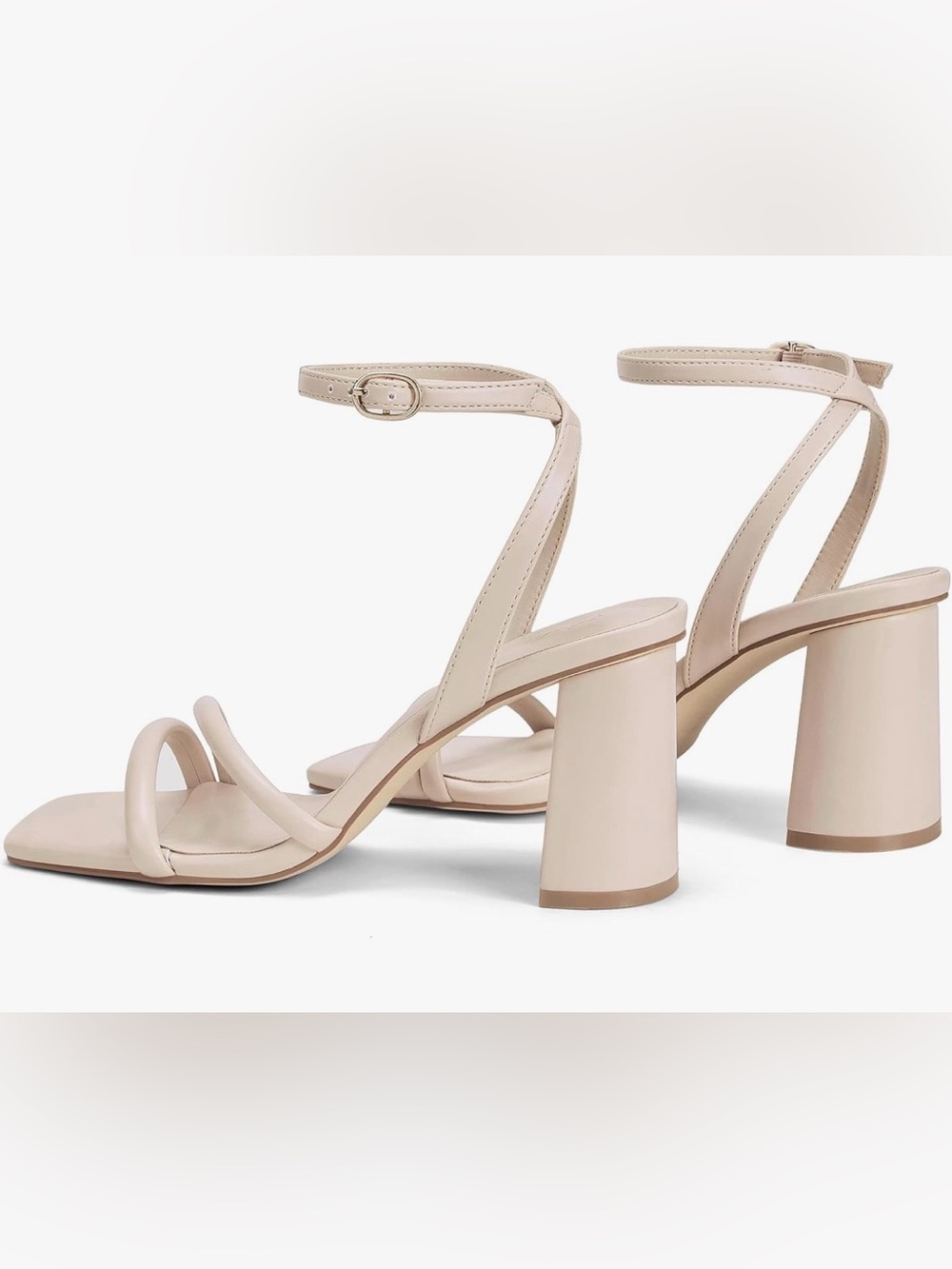Minimalist Square Open Toe Strappy Ankle 3”Block Heel Sandals in Nude Size 6 NWT